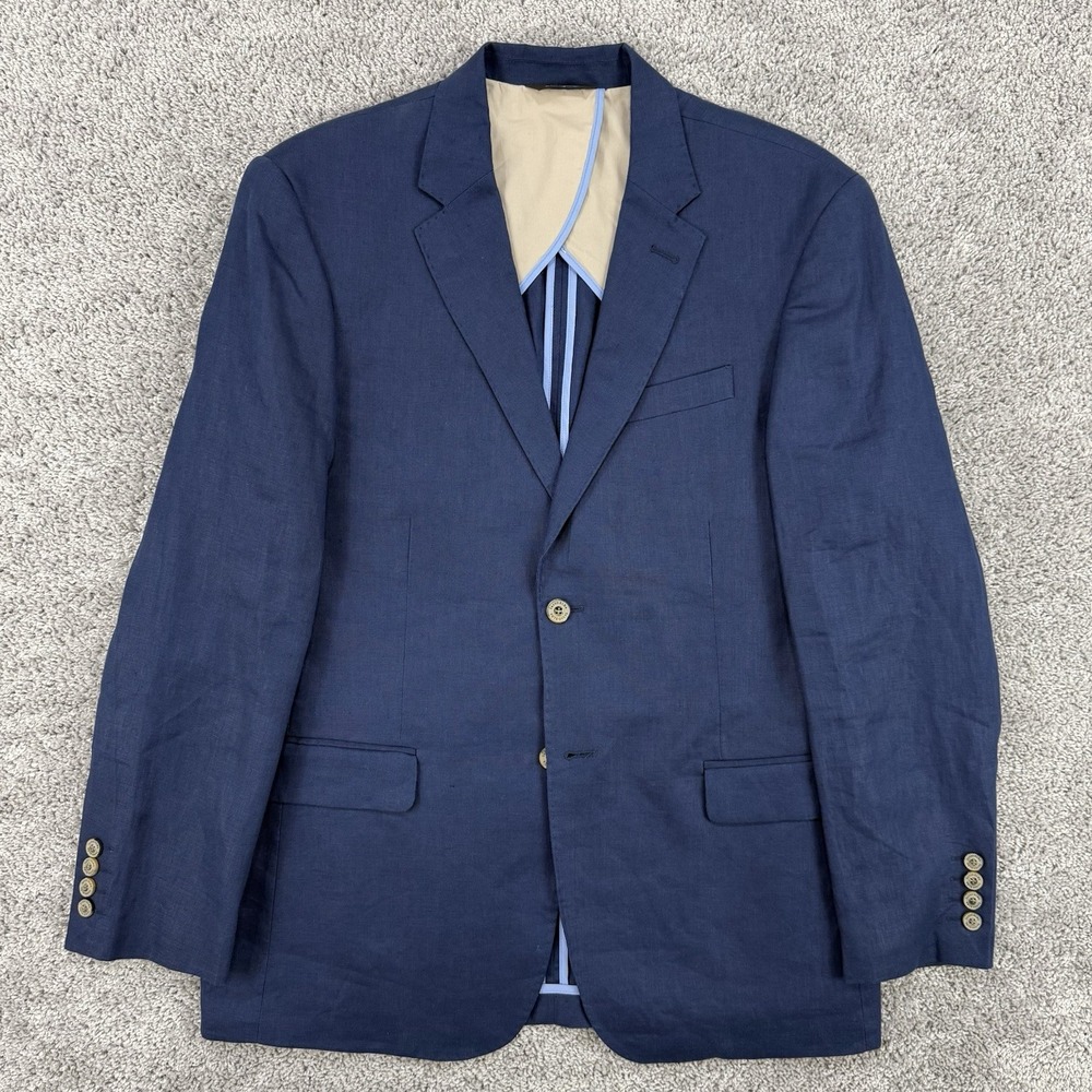 Tasso Elba 100% Linen Blazer Men's L Navy Half Lined Dual Vent Sport Coat